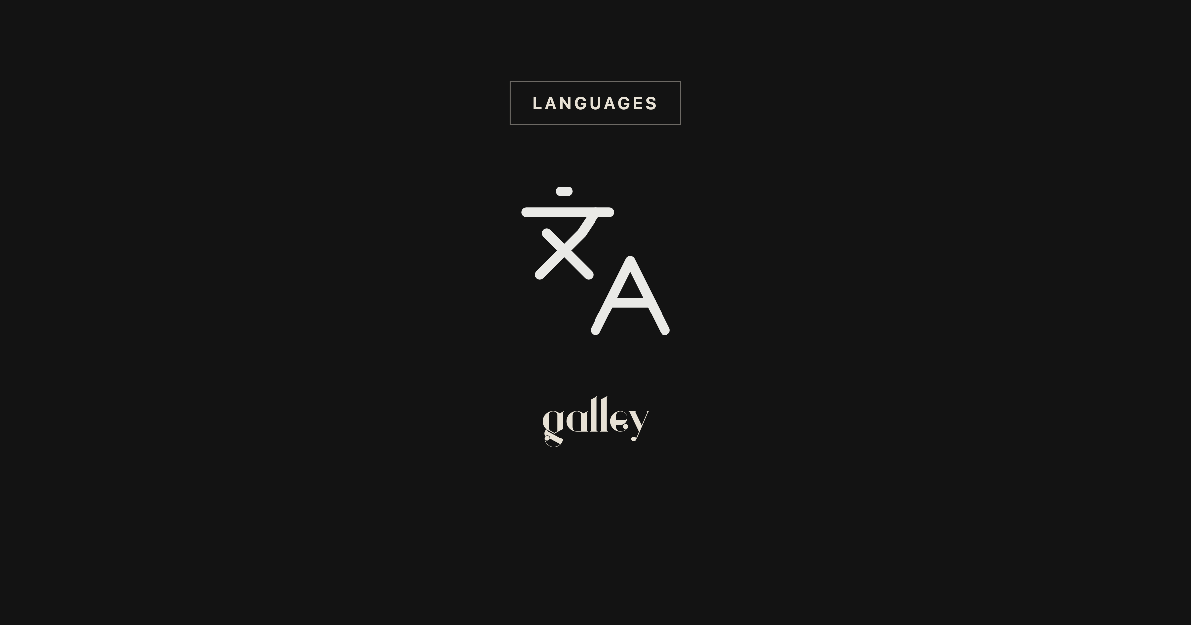 A translation glyph over a dark field, with the Galley wordmark
